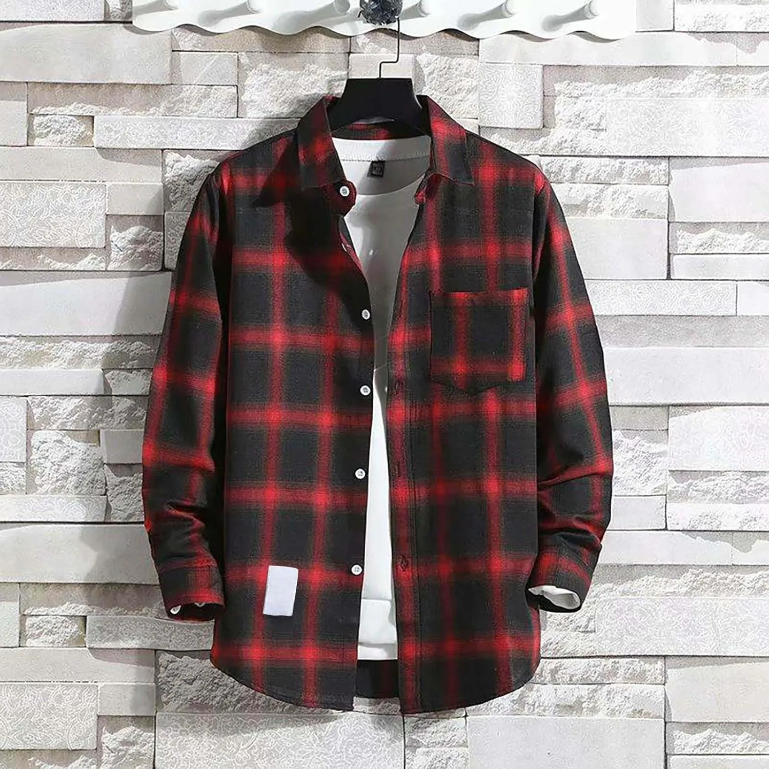 Muyise Mens Button Down Shirts Cotton Long Sleeve Paid Shirts Regular Fit Casual Lightweight Work Office Shirts with Pocket