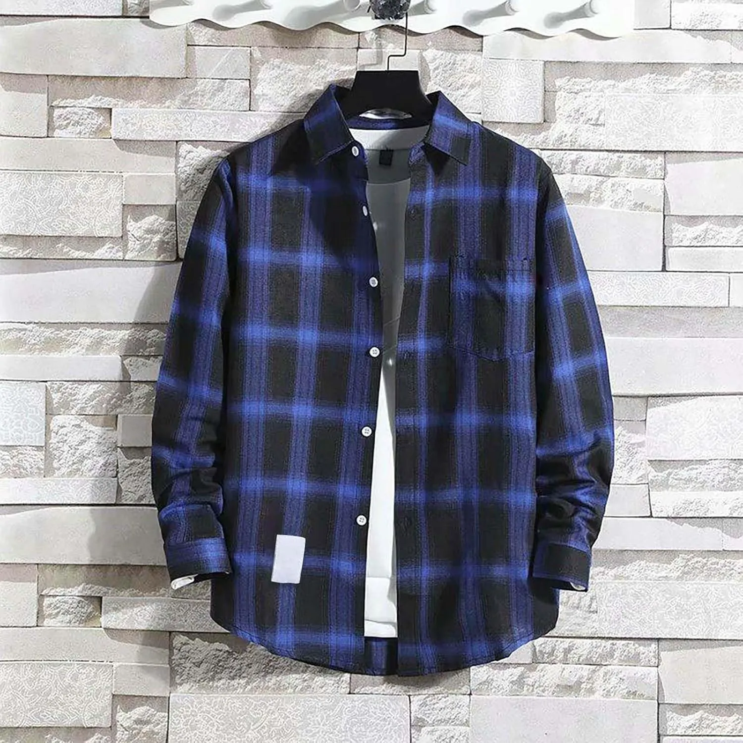 Muyise Mens Button Down Shirts Cotton Long Sleeve Paid Shirts Regular Fit Casual Lightweight Work Office Shirts with Pocket