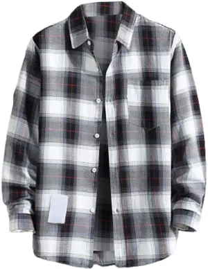 Muyise Mens Button Down Shirts Cotton Long Sleeve Paid Shirts Regular Fit Casual Lightweight Work Office Shirts with Pocket