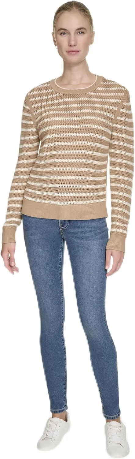 Nautica Women's Long Sleeve Striped Crewneck Sweater