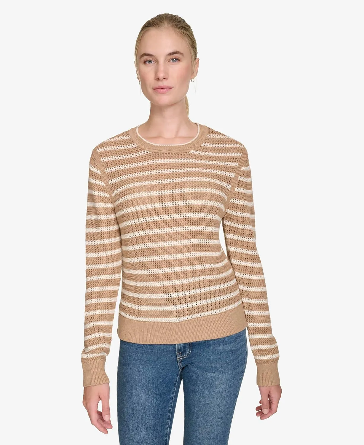 Nautica Women's Long Sleeve Striped Crewneck Sweater