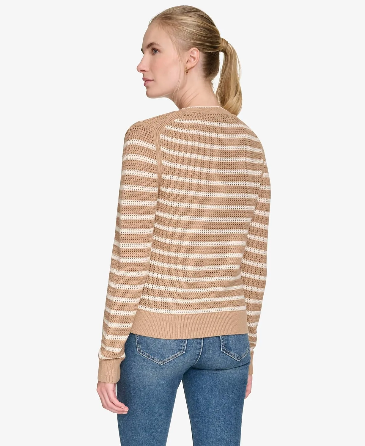 Nautica Women's Long Sleeve Striped Crewneck Sweater
