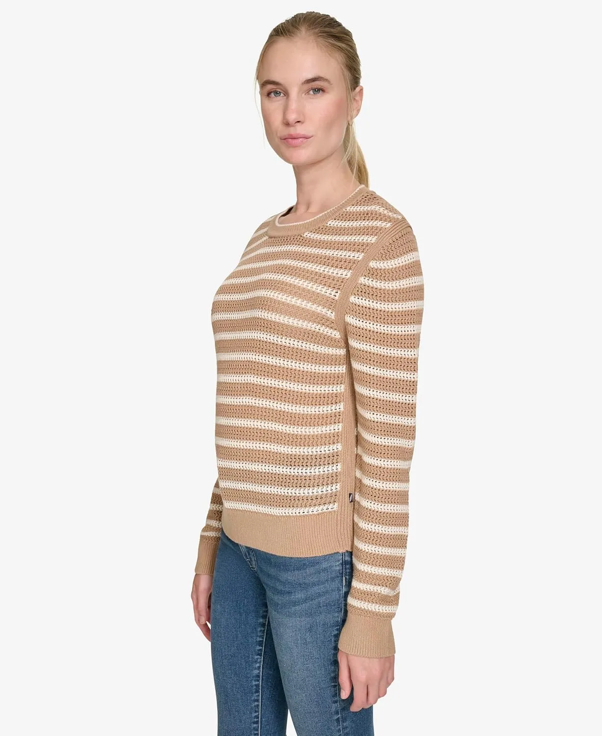 Nautica Women's Long Sleeve Striped Crewneck Sweater