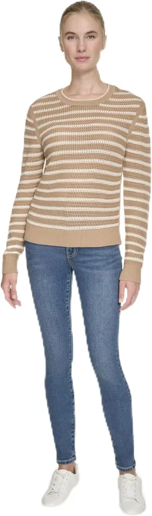 Nautica Women's Long Sleeve Striped Crewneck Sweater