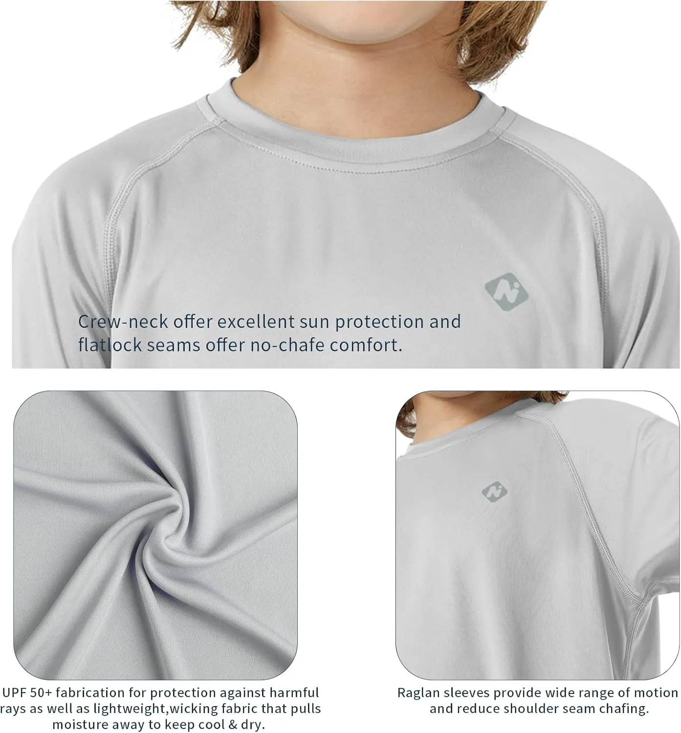 NAVISKIN Boy's UPF 50  Long Sleeve Shirts Rash Guard Swim Shirts Youth Lightweight Quick Dry Hiking Shirts