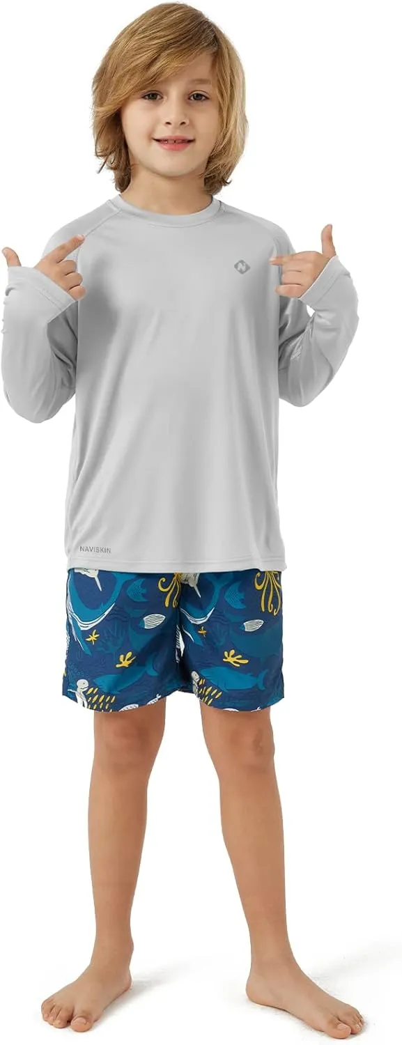 NAVISKIN Boy's UPF 50  Long Sleeve Shirts Rash Guard Swim Shirts Youth Lightweight Quick Dry Hiking Shirts