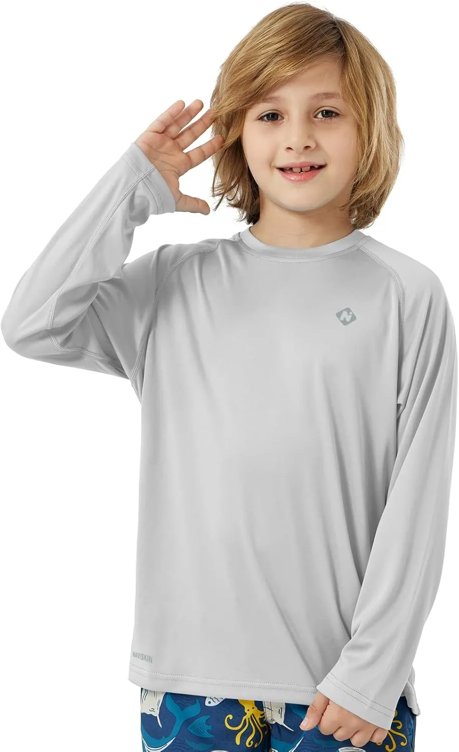 NAVISKIN Boy's UPF 50  Long Sleeve Shirts Rash Guard Swim Shirts Youth Lightweight Quick Dry Hiking Shirts