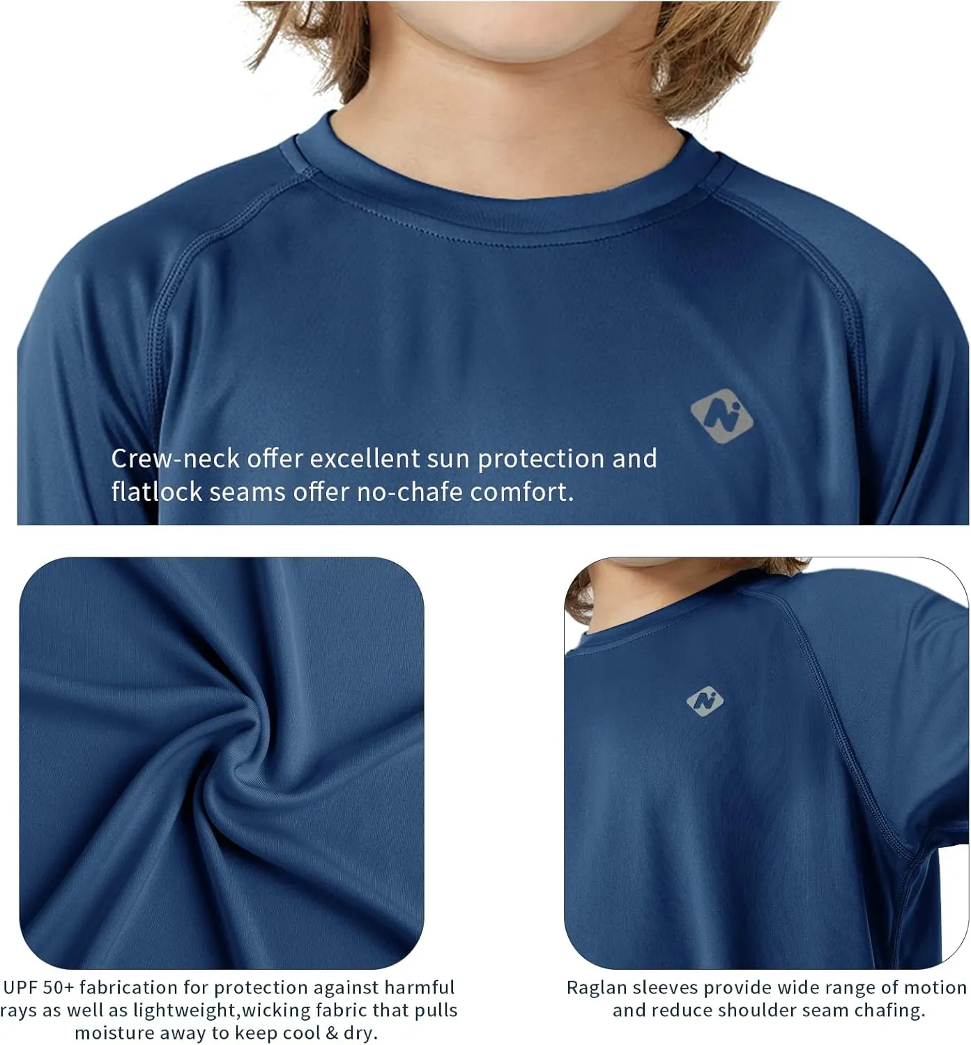NAVISKIN Boy's UPF 50  Long Sleeve Shirts Rash Guard Swim Shirts Youth Lightweight Quick Dry Hiking Shirts