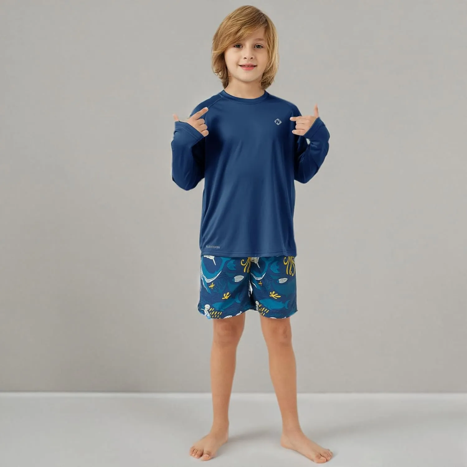 NAVISKIN Boy's UPF 50  Long Sleeve Shirts Rash Guard Swim Shirts Youth Lightweight Quick Dry Hiking Shirts