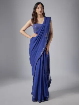 Navy Georgette Pre-Stitched Saree
