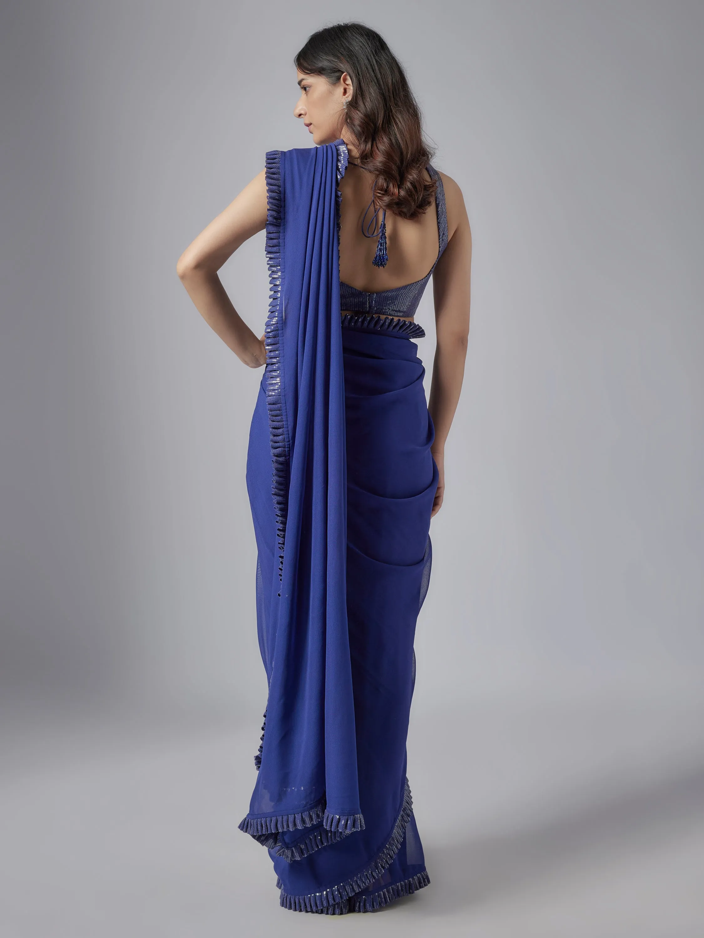 Navy Georgette Pre-Stitched Saree