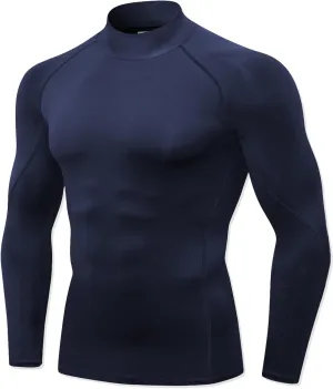 Navy Men Compression Shirts Athletic Compression Tops Cool Dry Workout Gym Undershirts Sports Base Layers (Small)