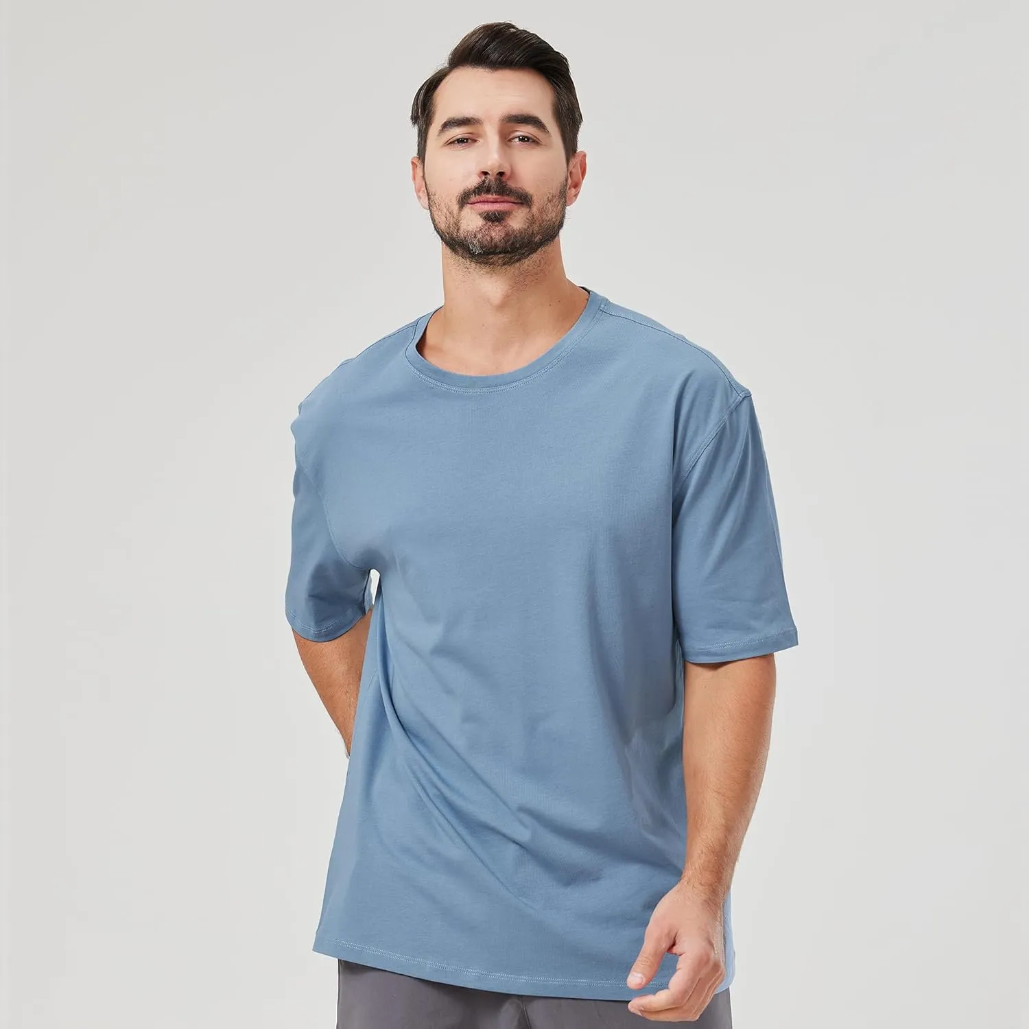 netdraw Men's Oversized Bamboo Viscose Cotton T-Shirt Loose Fit Casual Solid Basic Crewneck Short Sleeve Tee