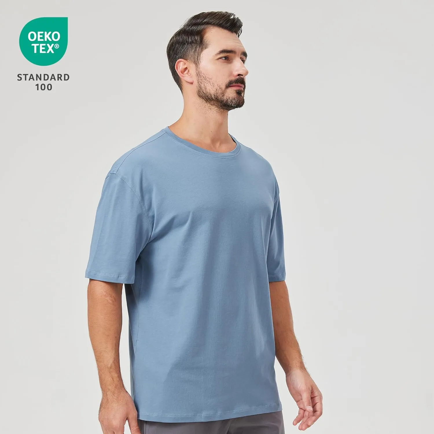 netdraw Men's Oversized Bamboo Viscose Cotton T-Shirt Loose Fit Casual Solid Basic Crewneck Short Sleeve Tee