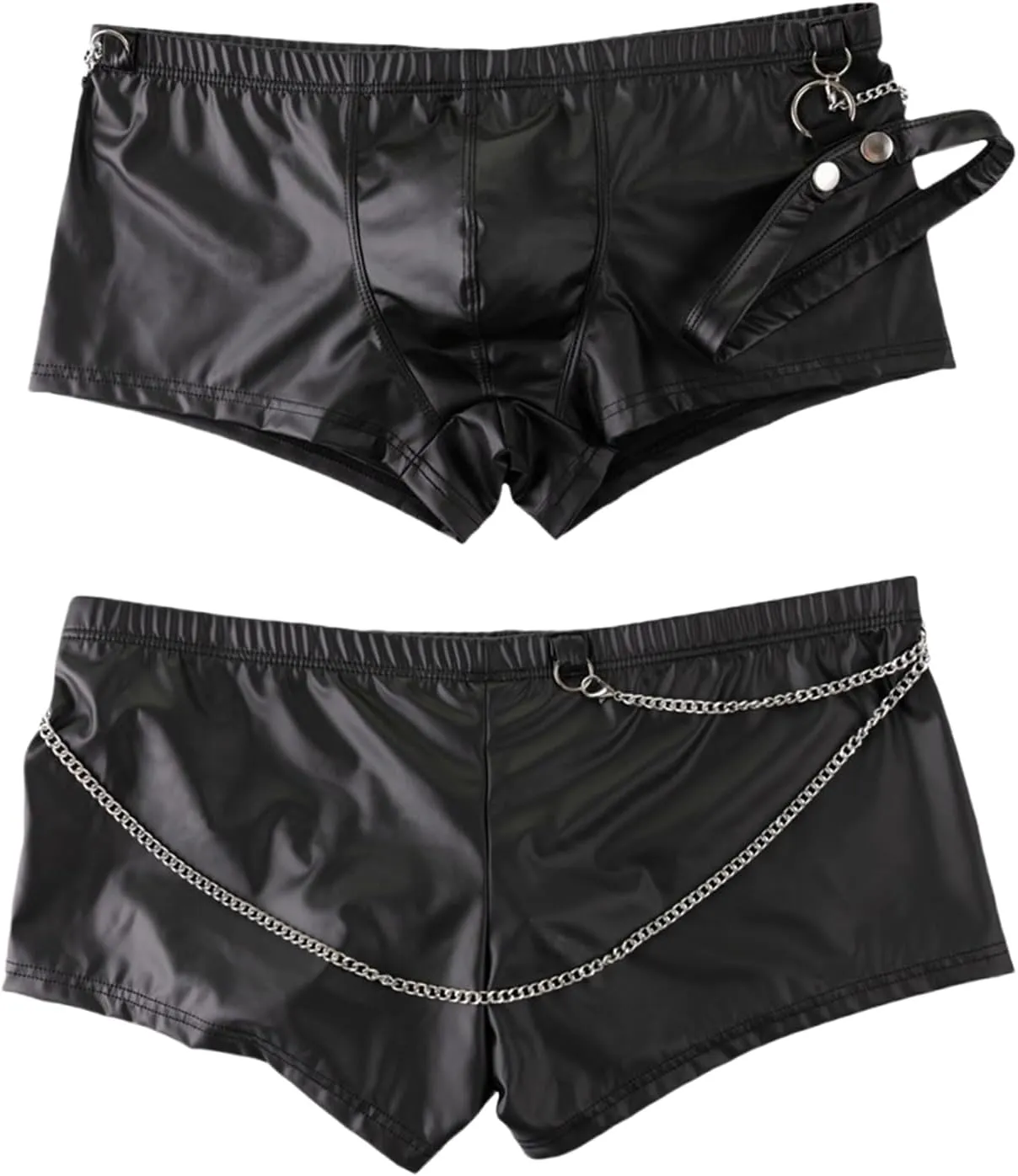 ONEFIT Men's Underwear Boxer Brifs Stretch Faux Leather Trunks with U Pouch Shorts Low Waist Underpants