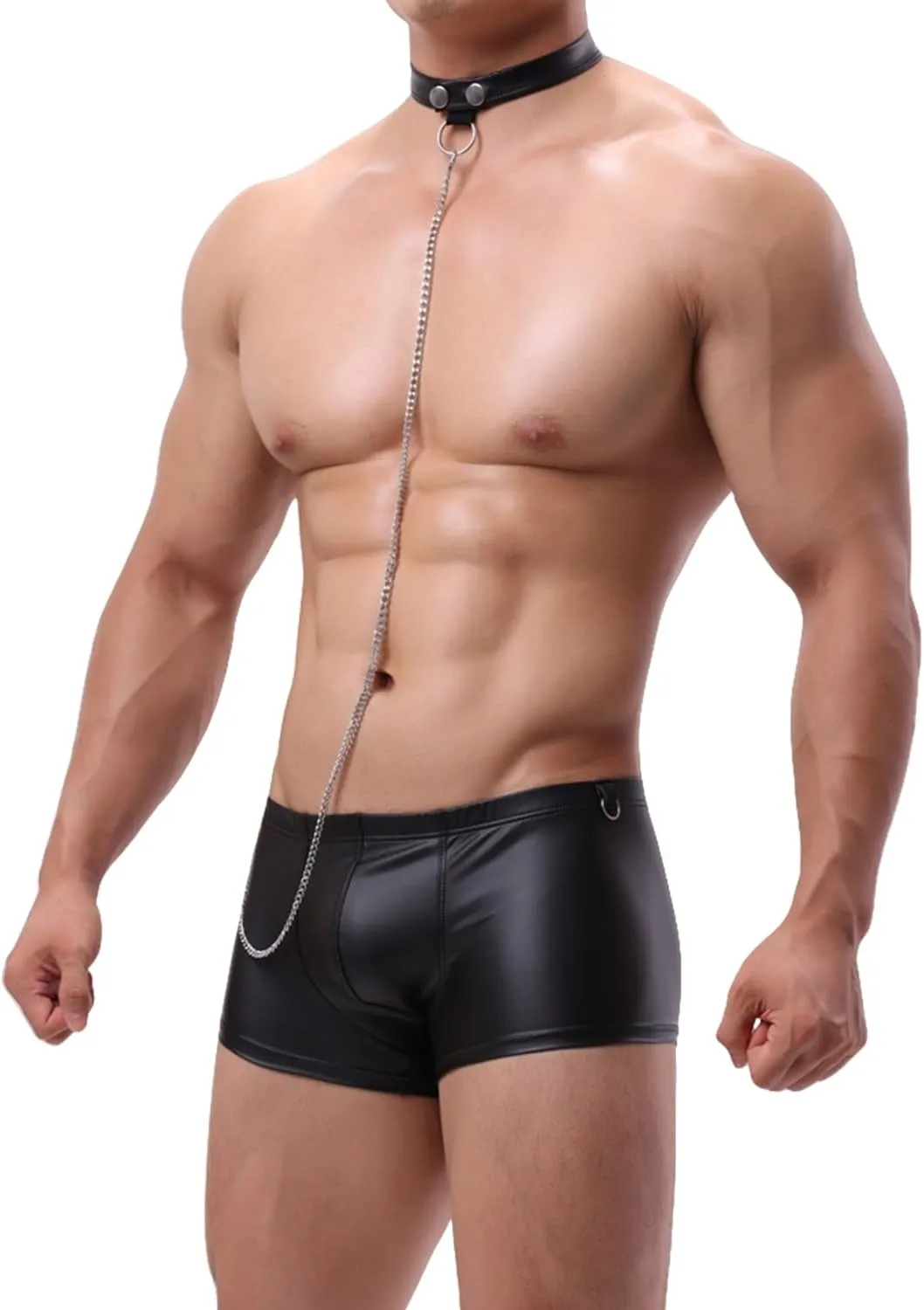 ONEFIT Men's Underwear Boxer Brifs Stretch Faux Leather Trunks with U Pouch Shorts Low Waist Underpants