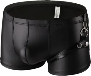 ONEFIT Men's Underwear Boxer Brifs Stretch Faux Leather Trunks with U Pouch Shorts Low Waist Underpants