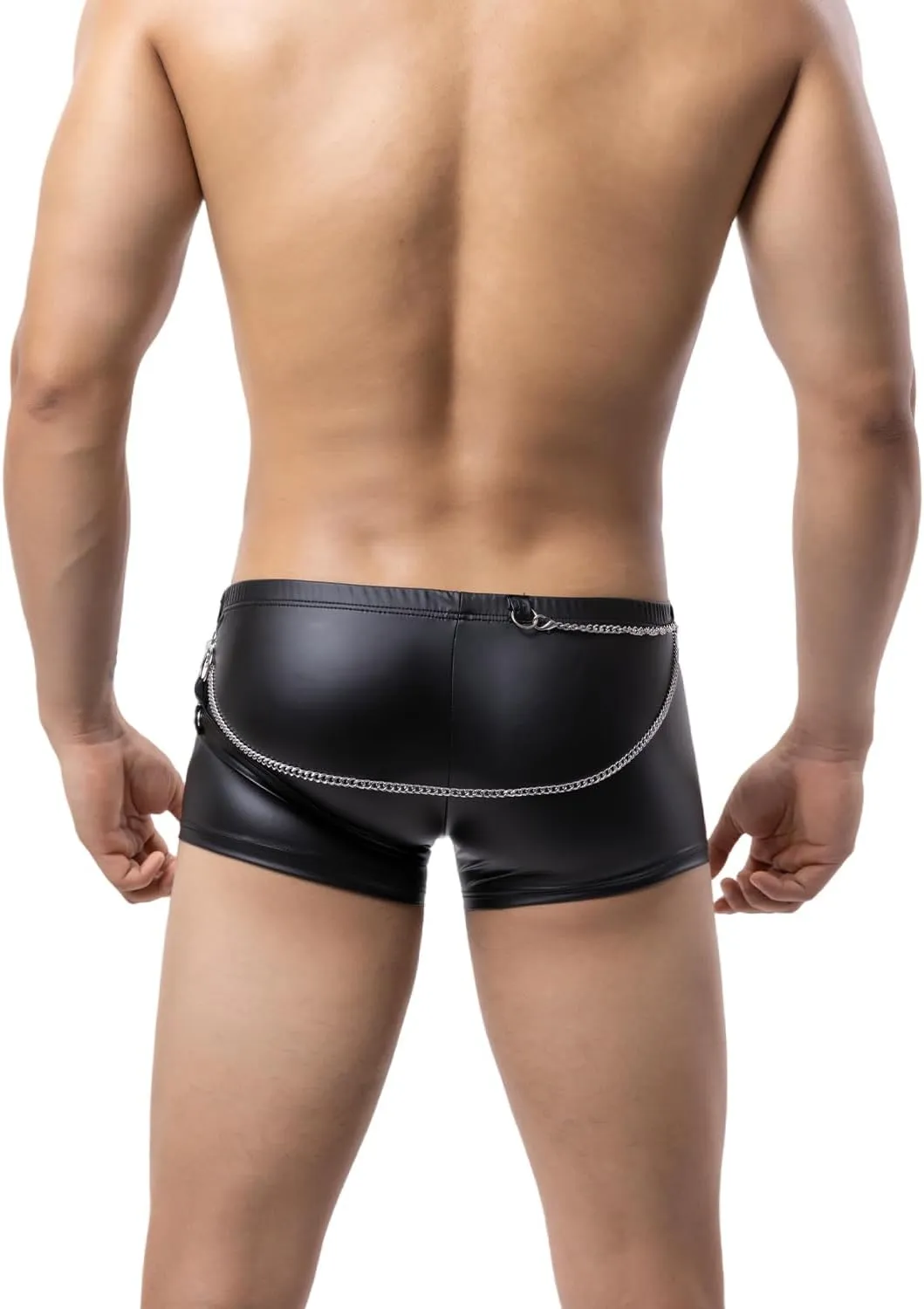 ONEFIT Men's Underwear Boxer Brifs Stretch Faux Leather Trunks with U Pouch Shorts Low Waist Underpants
