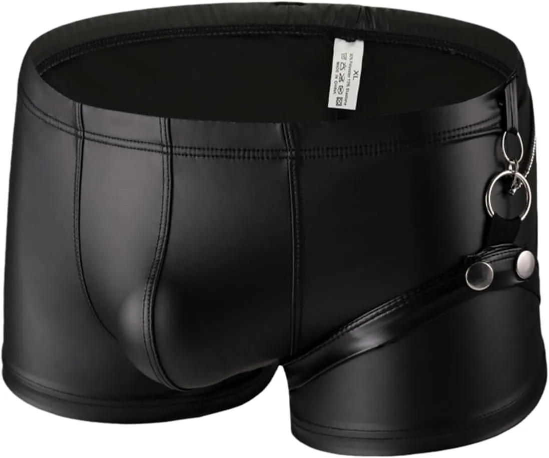 ONEFIT Men's Underwear Boxer Brifs Stretch Faux Leather Trunks with U Pouch Shorts Low Waist Underpants