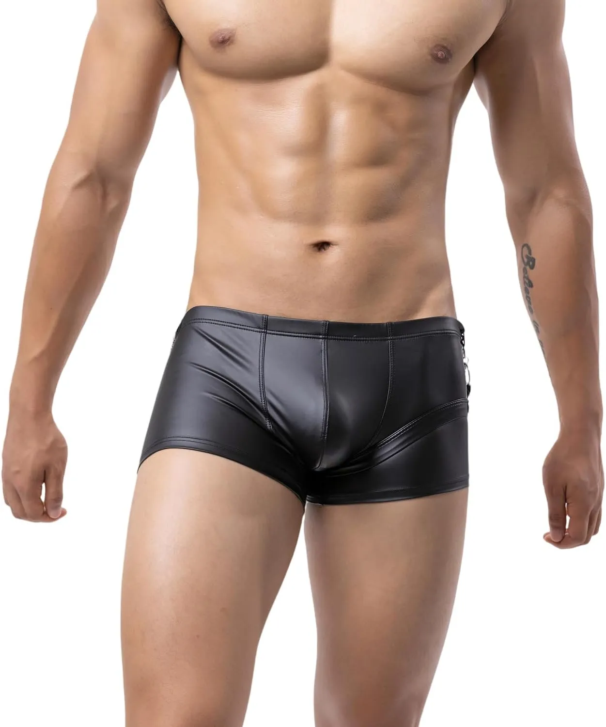 ONEFIT Men's Underwear Boxer Brifs Stretch Faux Leather Trunks with U Pouch Shorts Low Waist Underpants