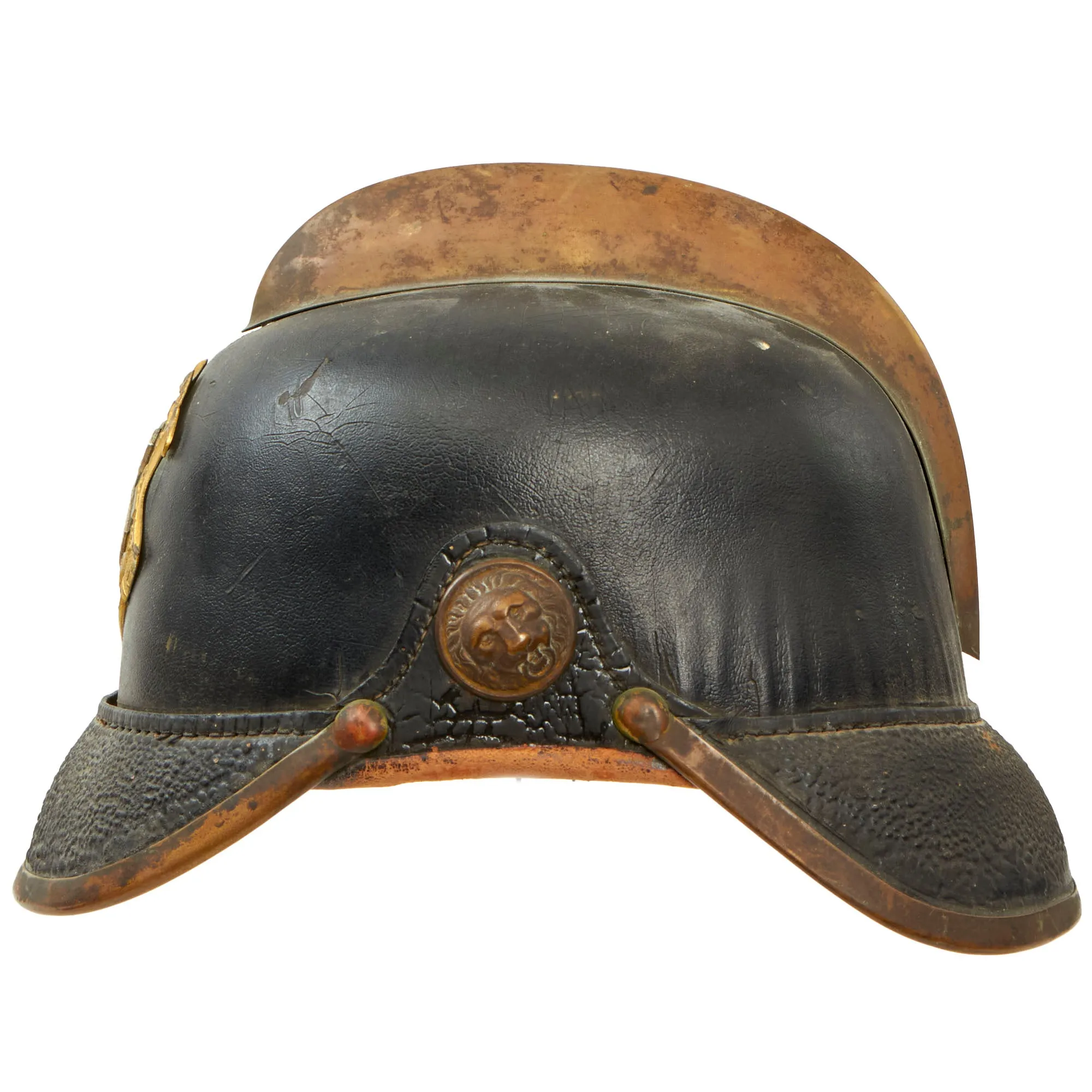 Original Imperial German Pre WWI Dornheim Fire Brigade Leather Pickelhaube Helmet