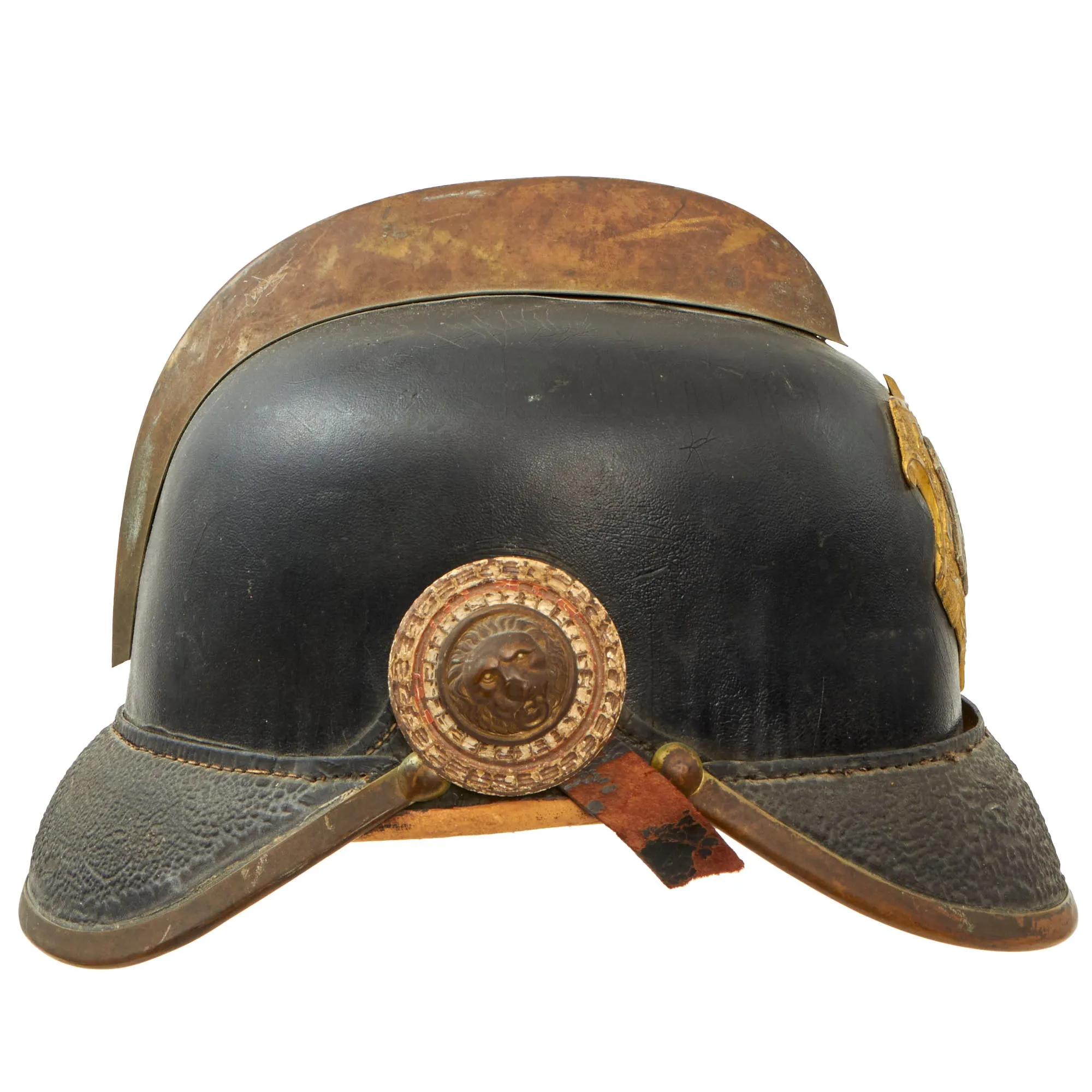 Original Imperial German Pre WWI Dornheim Fire Brigade Leather Pickelhaube Helmet