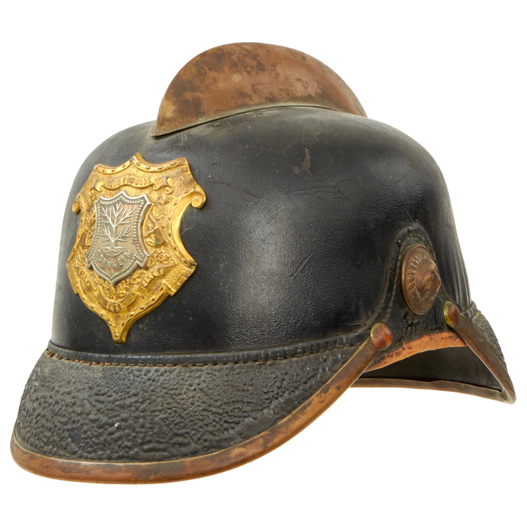 Original Imperial German Pre WWI Dornheim Fire Brigade Leather Pickelhaube Helmet