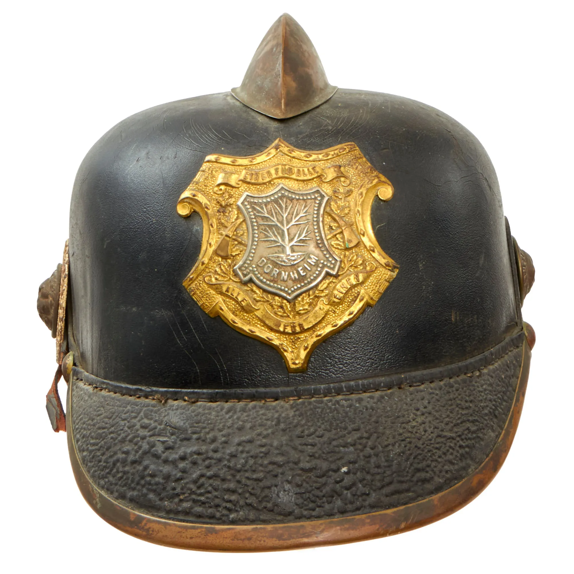 Original Imperial German Pre WWI Dornheim Fire Brigade Leather Pickelhaube Helmet