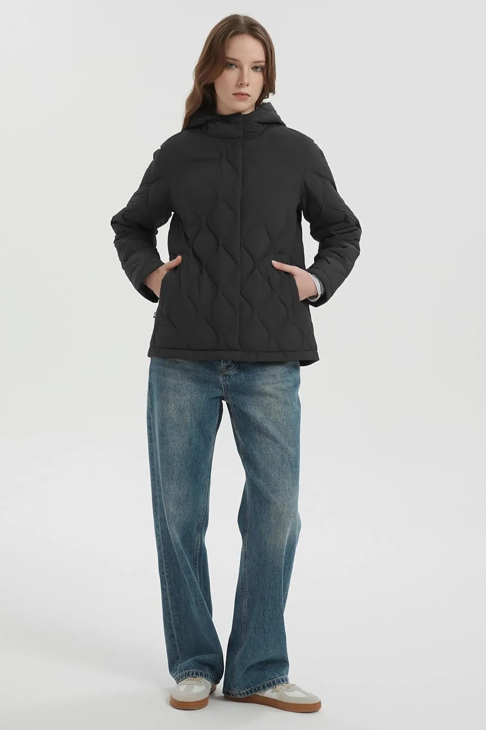Orolay Women's Quilted Down Jacket Lightweight Hooded Puffer Coat Long Sleeve Warm Outerwear with Pockets