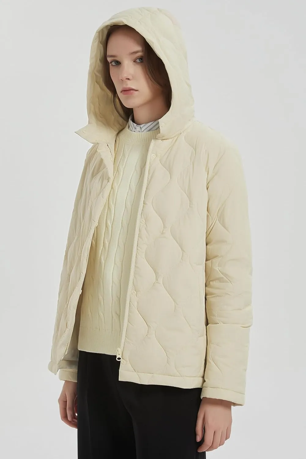 Orolay Women's Quilted Down Jacket Lightweight Hooded Puffer Coat Long Sleeve Warm Outerwear with Pockets