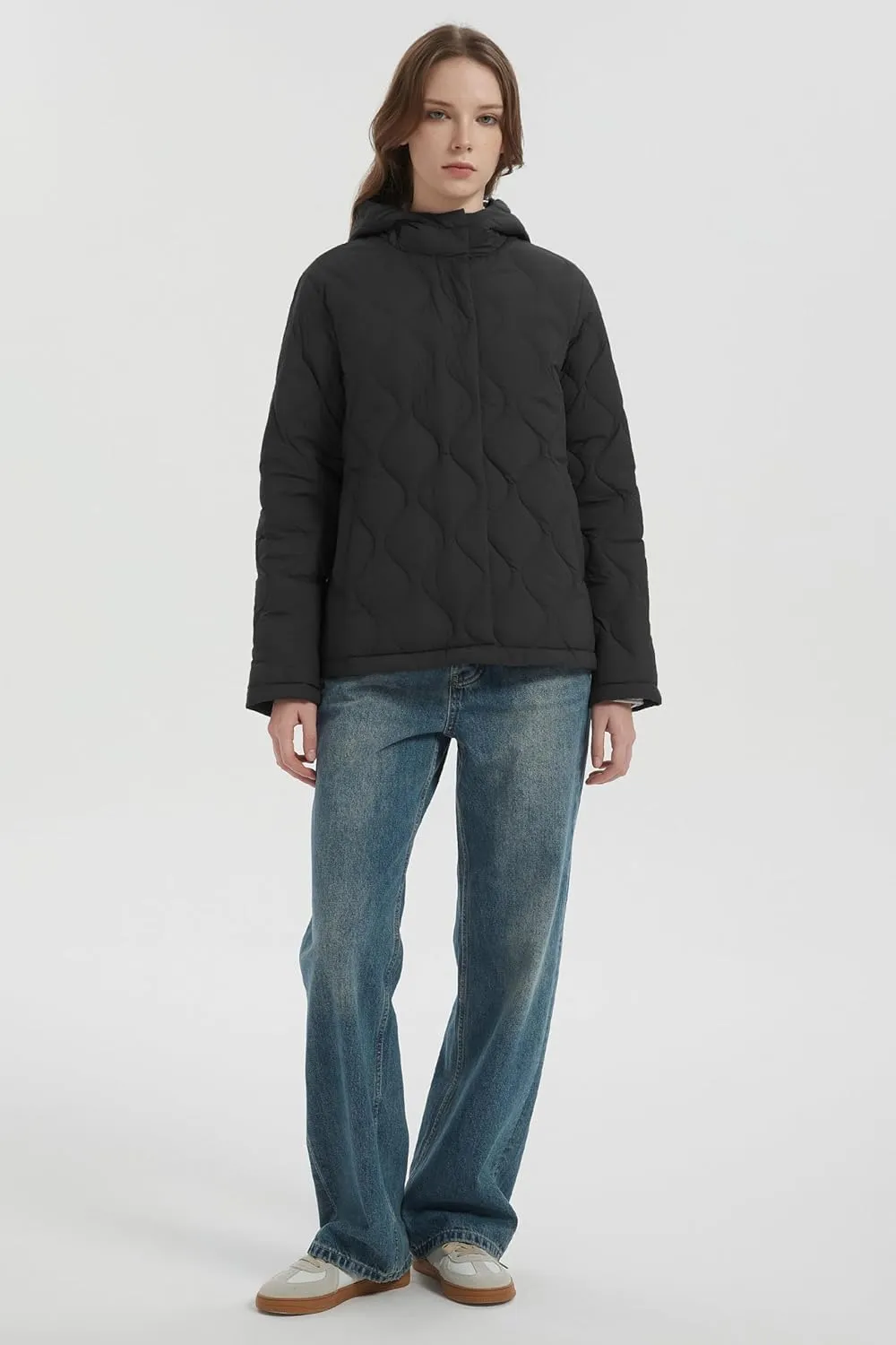 Orolay Women's Quilted Down Jacket Lightweight Hooded Puffer Coat Long Sleeve Warm Outerwear with Pockets