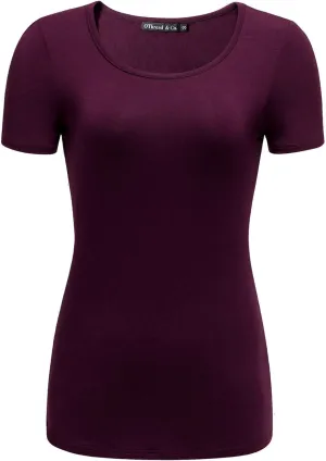 OThread & Co. Women's Short Sleeve T-Shirt Scoop Neck Basic Layer Stretchy Shirts