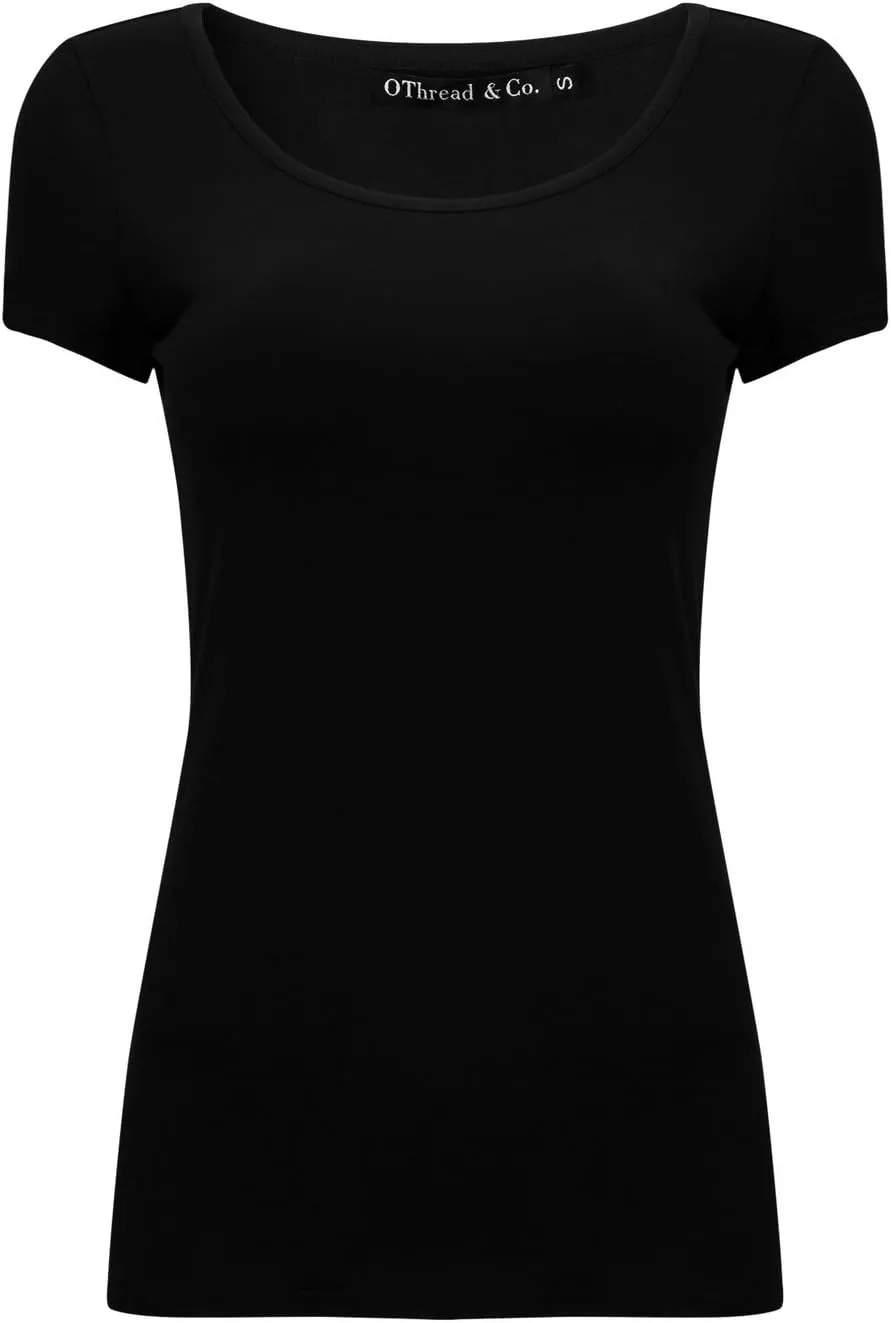 OThread & Co. Women's Short Sleeve T-Shirt Scoop Neck Basic Layer Stretchy Shirts
