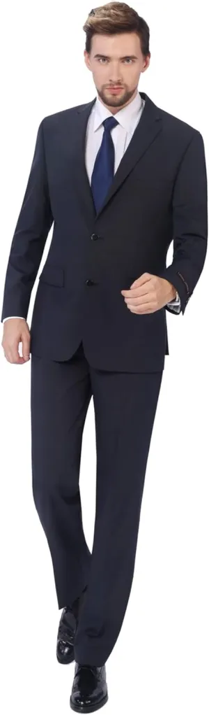 P&L Men's 2 Piece Wool Blend Suits Classic Fit - Single Breasted Two Button Jacket and Pants Set