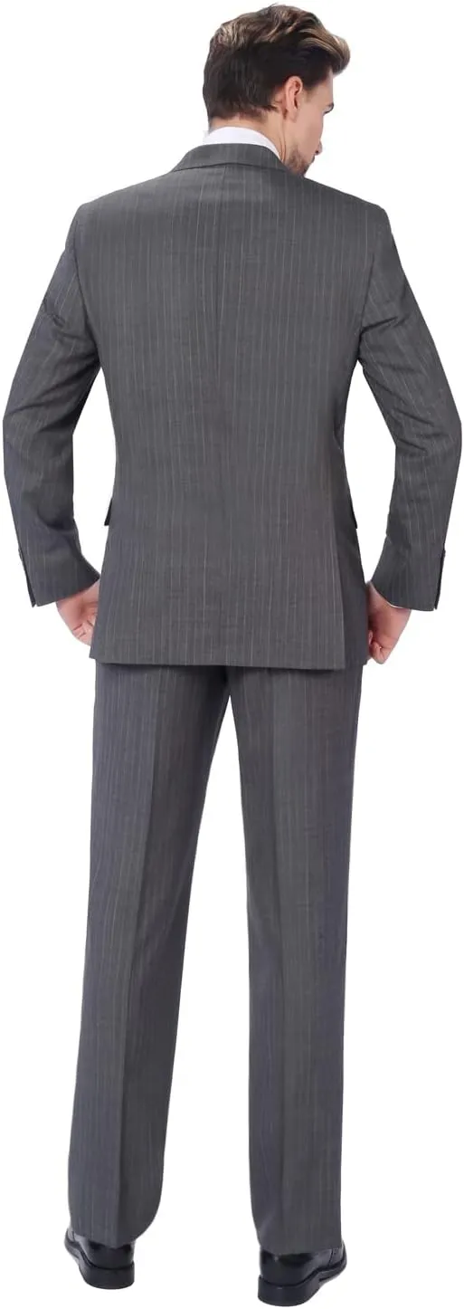 P&L Men's 2 Piece Wool Blend Suits Classic Fit - Single Breasted Two Button Jacket and Pants Set