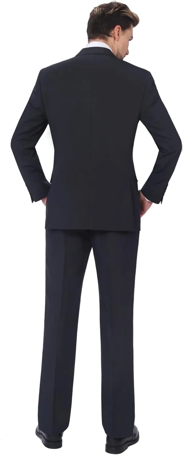 P&L Men's 2 Piece Wool Blend Suits Classic Fit - Single Breasted Two Button Jacket and Pants Set
