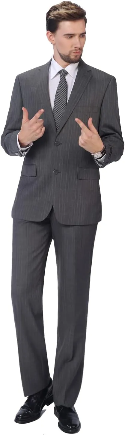 P&L Men's 2 Piece Wool Blend Suits Classic Fit - Single Breasted Two Button Jacket and Pants Set