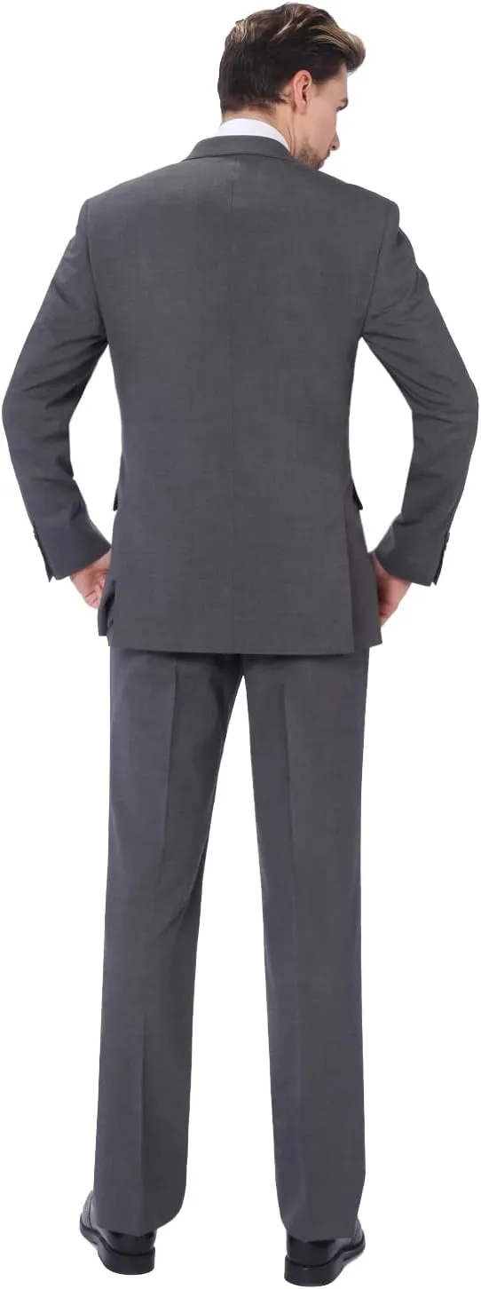 P&L Men's 2 Piece Wool Blend Suits Classic Fit - Single Breasted Two Button Jacket and Pants Set