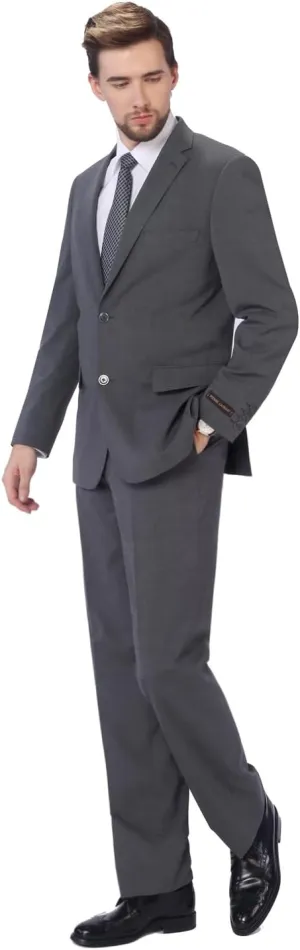 P&L Men's 2 Piece Wool Blend Suits Classic Fit - Single Breasted Two Button Jacket and Pants Set