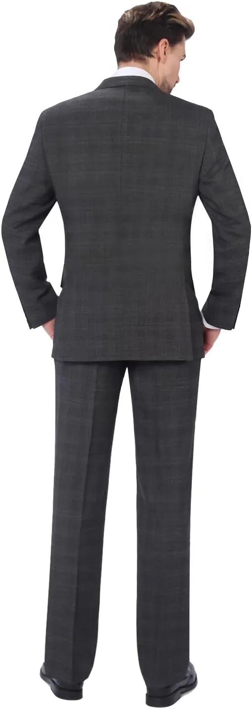 P&L Men's 2 Piece Wool Blend Suits Classic Fit - Single Breasted Two Button Jacket and Pants Set