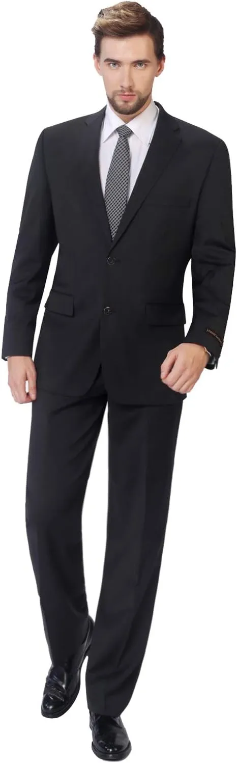 P&L Men's 2 Piece Wool Blend Suits Classic Fit - Single Breasted Two Button Jacket and Pants Set