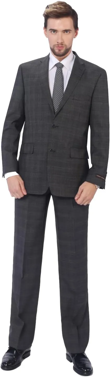 P&L Men's 2 Piece Wool Blend Suits Classic Fit - Single Breasted Two Button Jacket and Pants Set