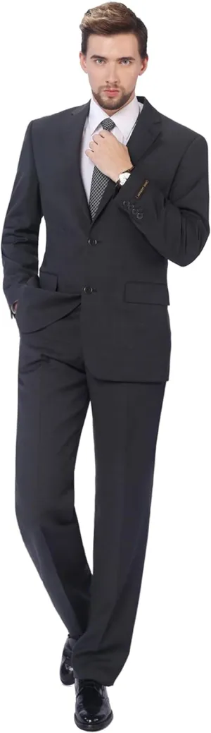 P&L Men's 2 Piece Wool Blend Suits Classic Fit - Single Breasted Two Button Jacket and Pants Set