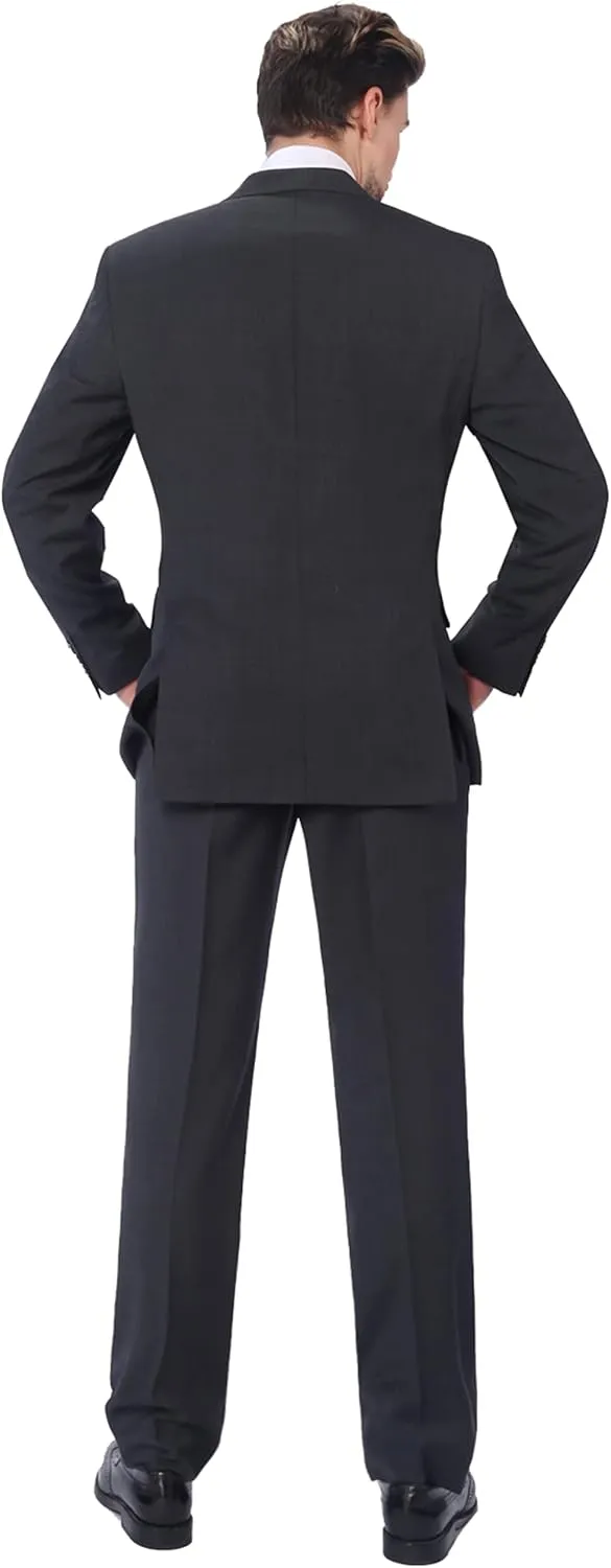 P&L Men's 2 Piece Wool Blend Suits Classic Fit - Single Breasted Two Button Jacket and Pants Set