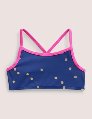 Patterned Bikini Top-Harmony Blue Gold Spot