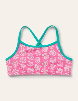 Patterned Bikini Top-Strawberry Pink Woodblock