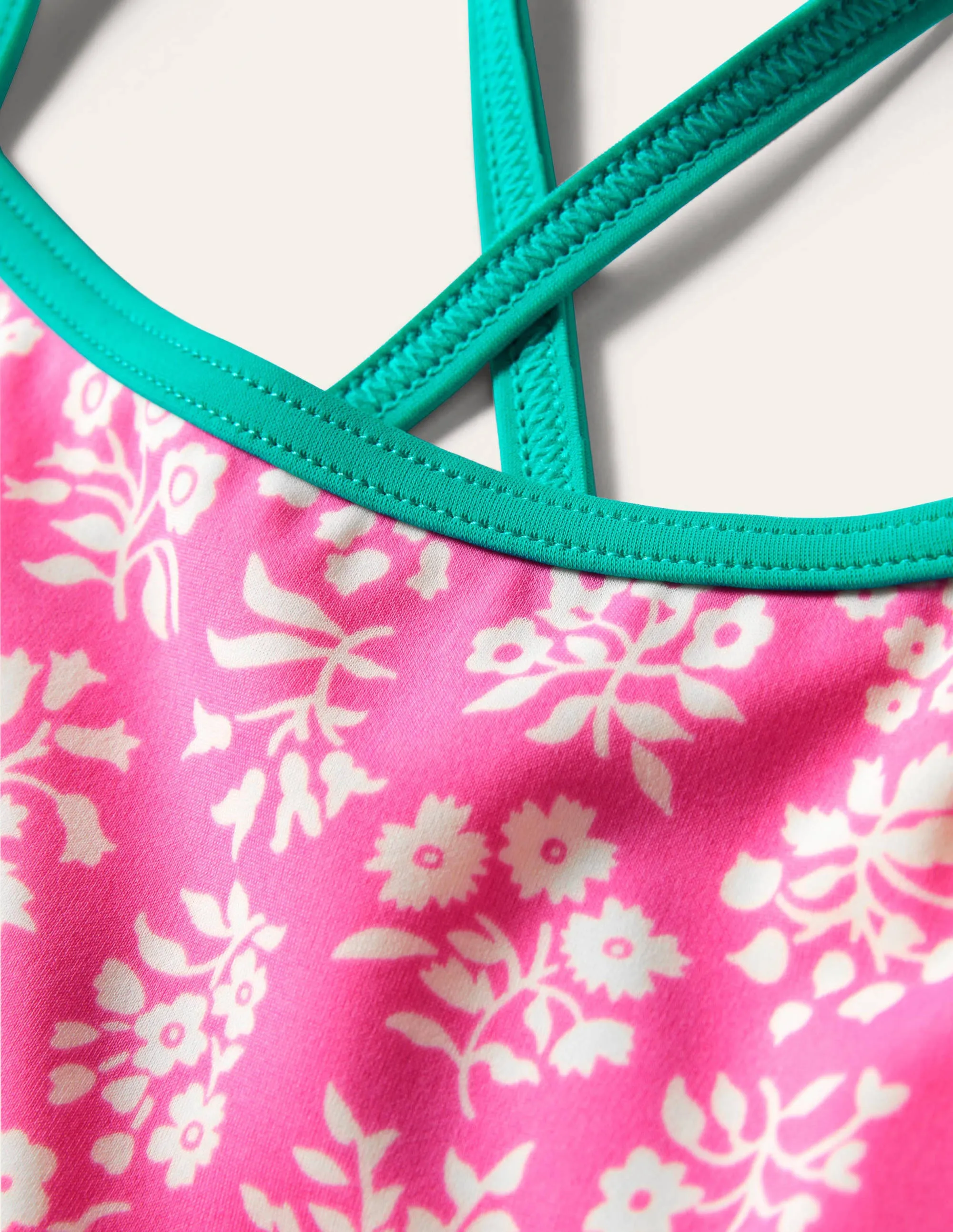 Patterned Bikini Top-Strawberry Pink Woodblock