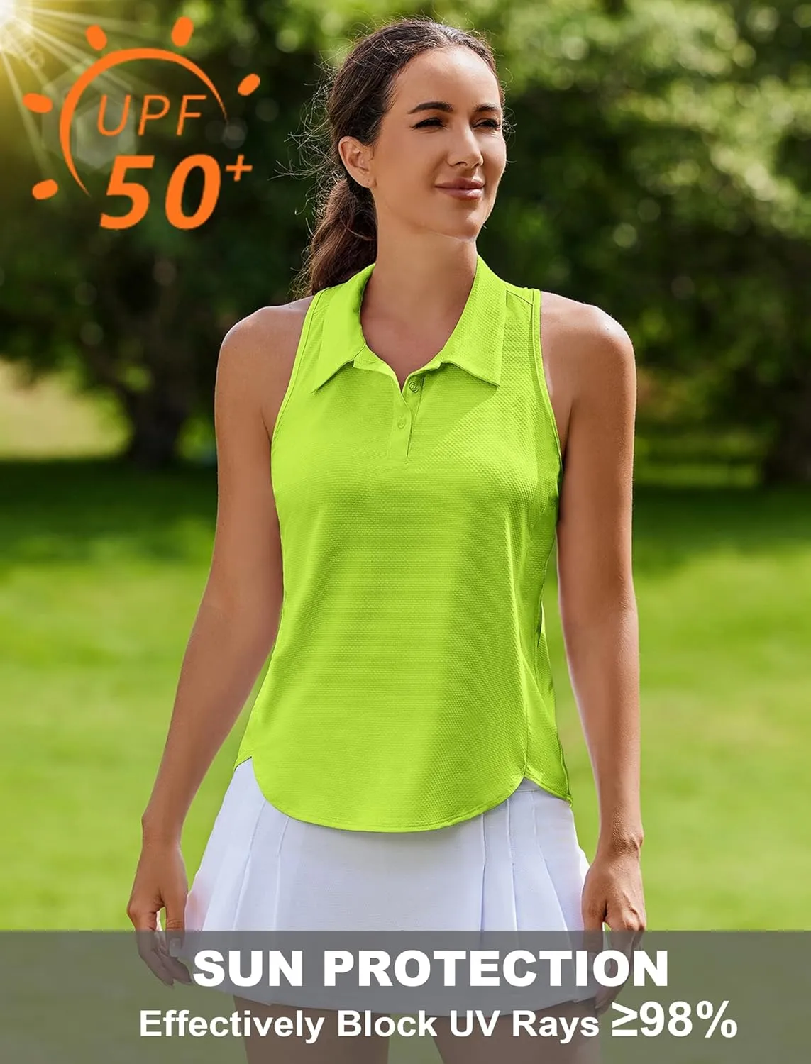 PINSPARK Women's Golf Shirt UPF 50  Sleeveless Tennis Polo V Neck Workout Tank Top Racerback Athletic T Shirts with Collar