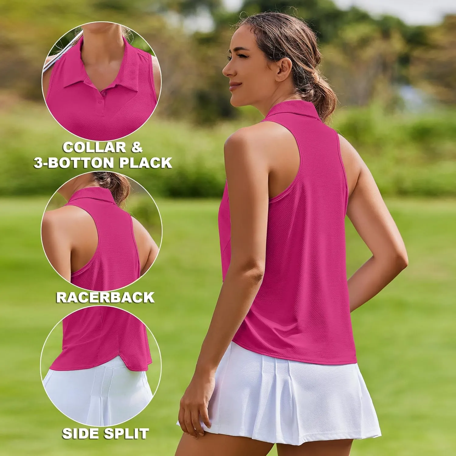 PINSPARK Women's Golf Shirt UPF 50  Sleeveless Tennis Polo V Neck Workout Tank Top Racerback Athletic T Shirts with Collar