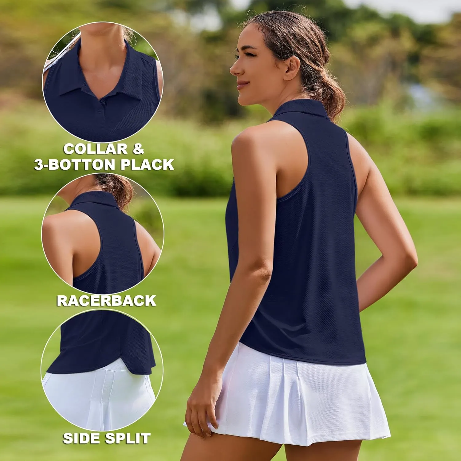PINSPARK Women's Golf Shirt UPF 50  Sleeveless Tennis Polo V Neck Workout Tank Top Racerback Athletic T Shirts with Collar